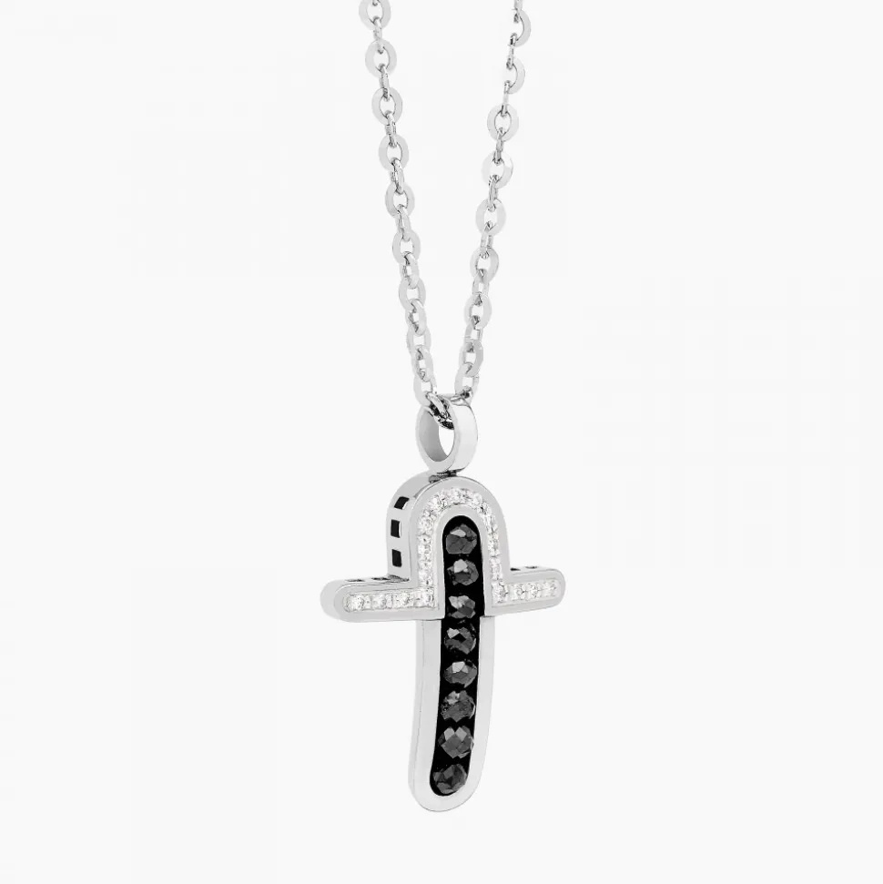 Collana Zancan in oro bianco con croce e diamanti .