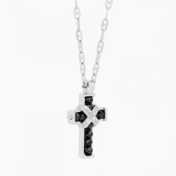 Collana Zancan in oro bianco con croce e diamanti .
