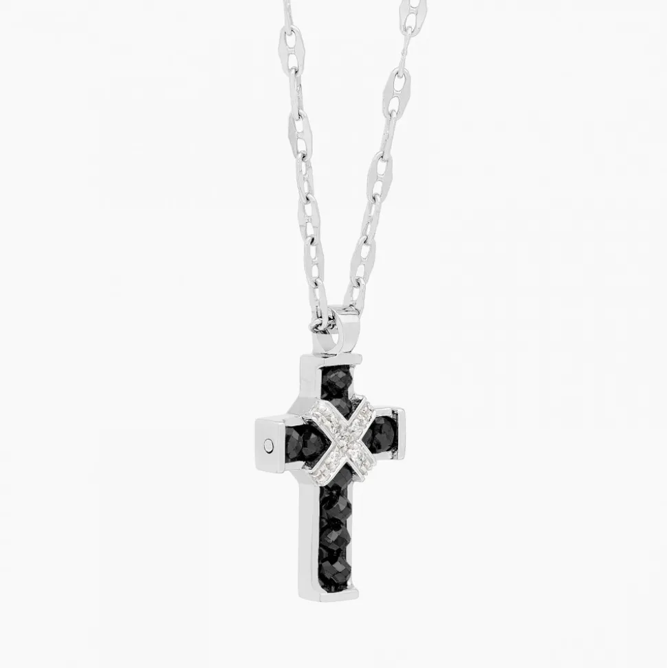 Collana Zancan in oro bianco con croce e diamanti .