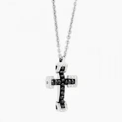 Collana Zancan in oro bianco con croce e diamanti .
