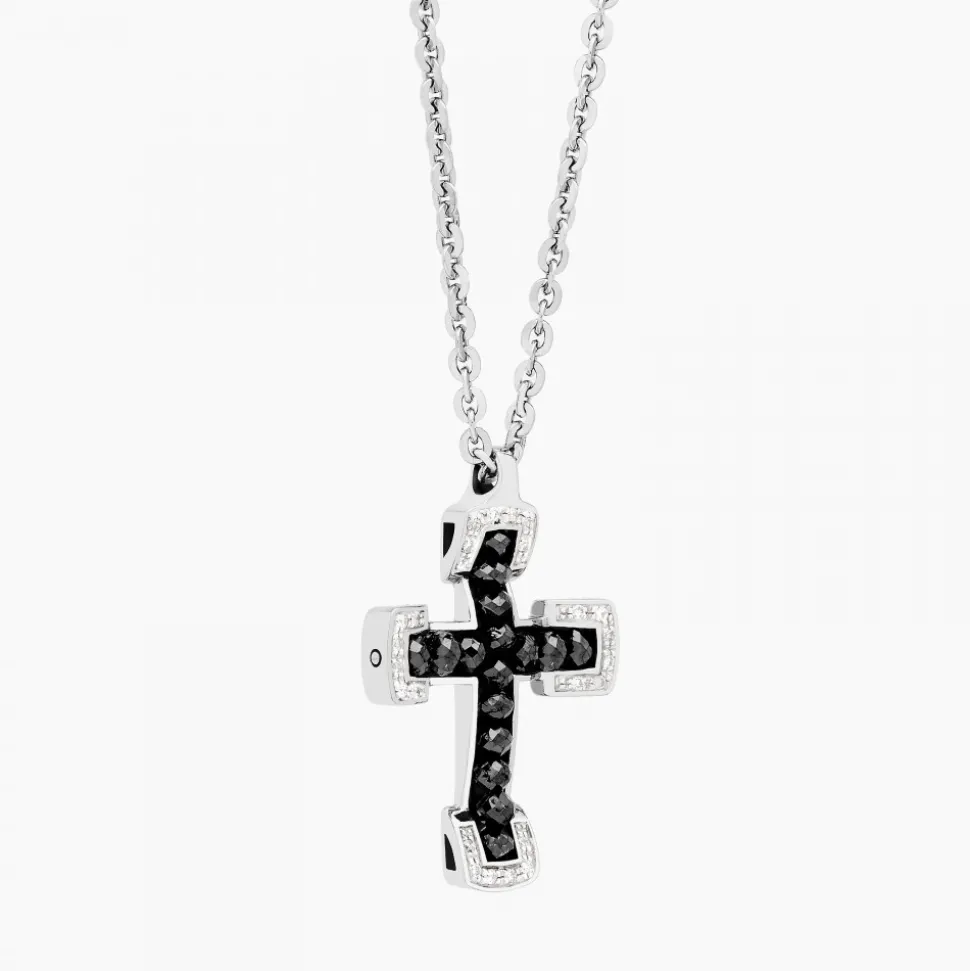 Collana Zancan in oro bianco con croce e diamanti .
