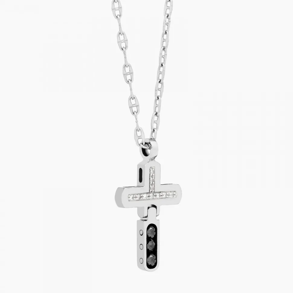 Collana Zancan in oro bianco con croce e diamanti .