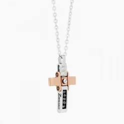 Collana Zancan in oro bianco con croce e diamanti .