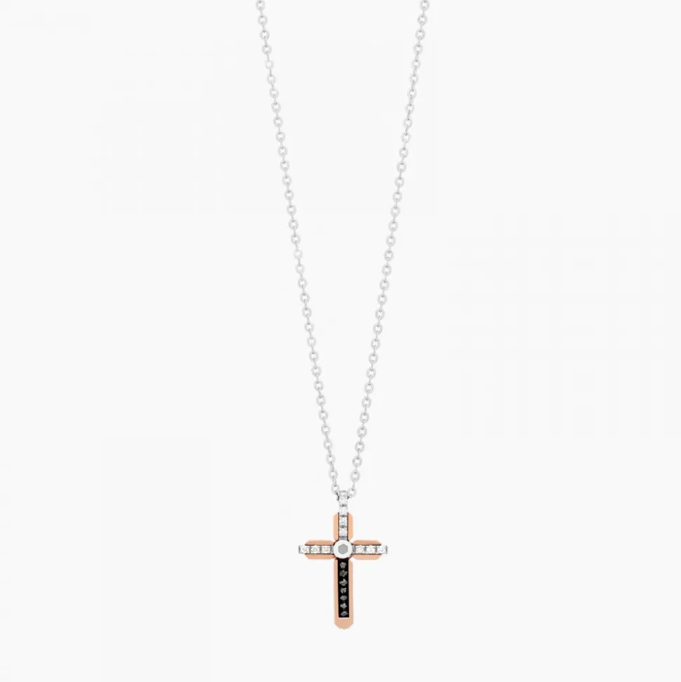 Collana Zancan in oro bianco con croce e diamanti .
