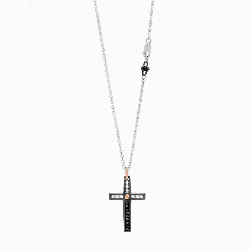 Collana Zancan in oro bianco con croce e diamanti .