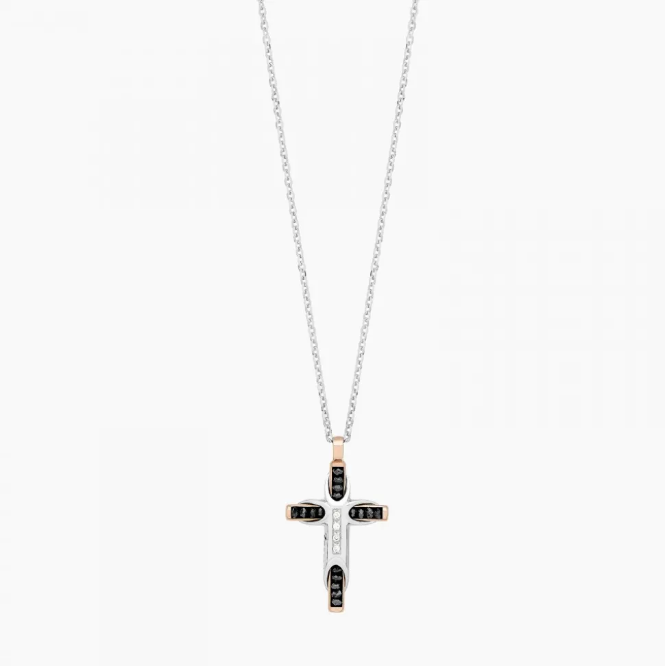 Collana Zancan in oro bianco con croce e diamanti .