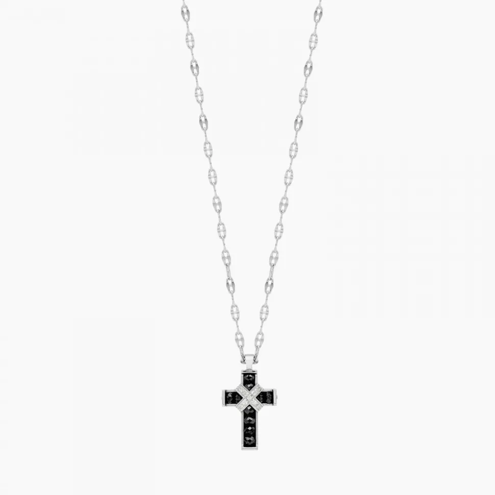 Collana Zancan in oro bianco con croce e diamanti .