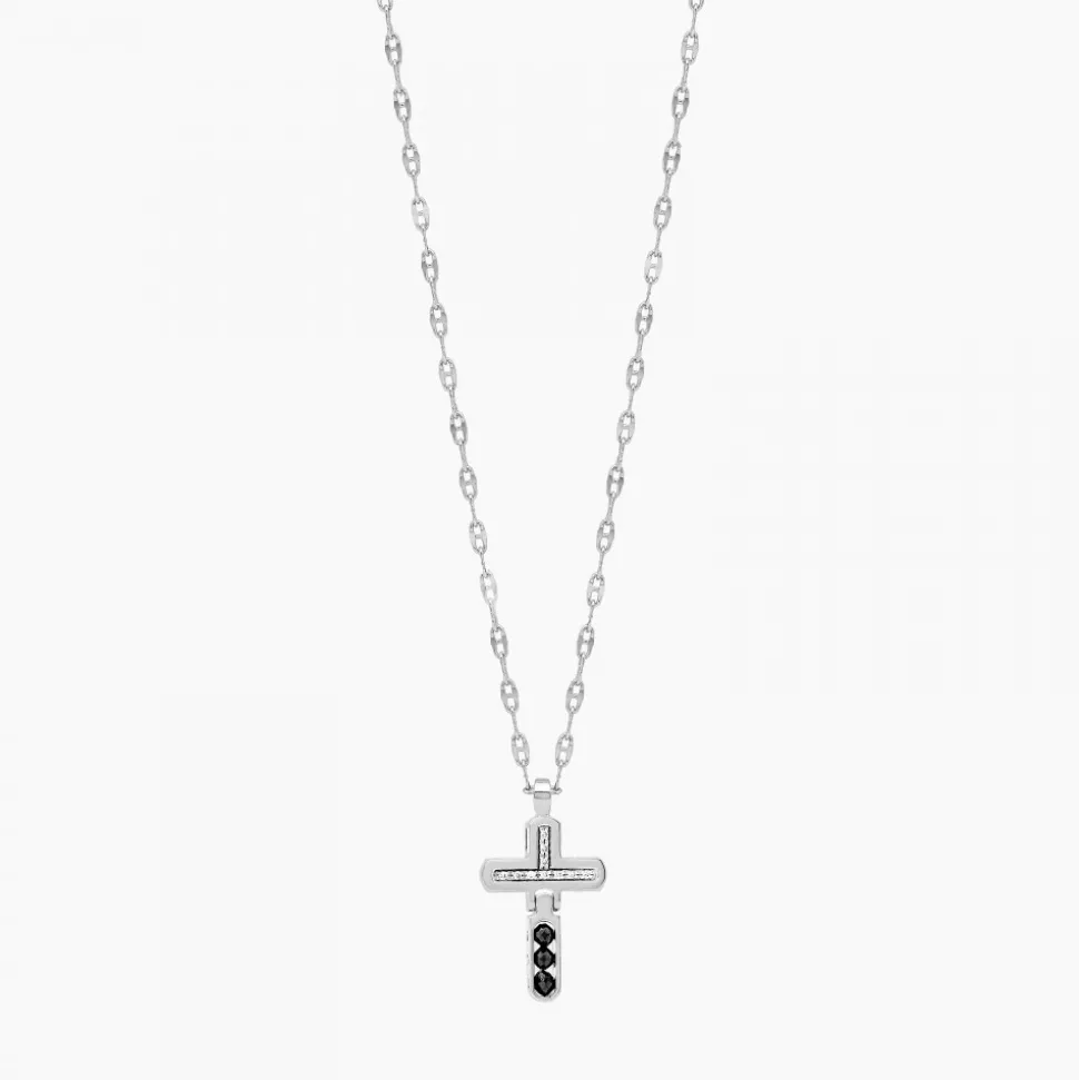 Collana Zancan in oro bianco con croce e diamanti .