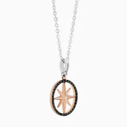 Collana  zancan in oro con pendente rosa dei venti e diamanti.