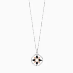 Collana  zancan in oro con pendente rosa dei venti e diamanti.