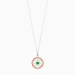 Collana  zancan in oro con pendente rosa dei venti e diamanti.