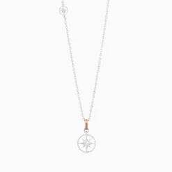Collana  zancan in oro con pendente rosa dei venti e diamanti.