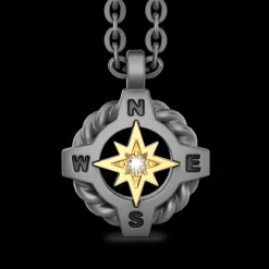 Collana Zancan in Titanio e Oro 18 kt con Rosa dei Venti e Diamante | Collezione Eternity Titanium