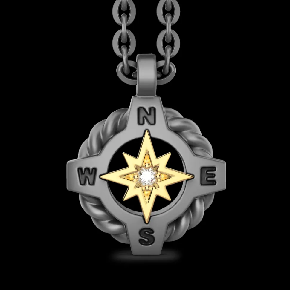Collana Zancan in Titanio e Oro 18 kt con Rosa dei Venti e Diamante | Collezione Eternity Titanium