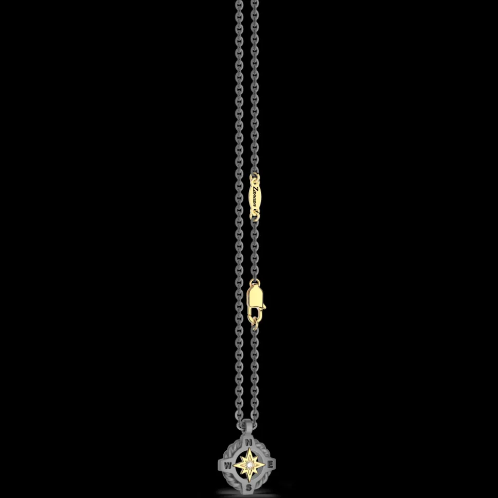 Collana Zancan in Titanio e Oro 18 kt con Rosa dei Venti e Diamante | Collezione Eternity Titanium