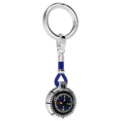 Portachiavi Zancan in argento con bussola nera.